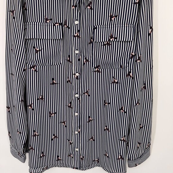 Roz & Ali Womens Button-Up Striped Blouse humming bird Print blue size XL - Picture 5 of 14